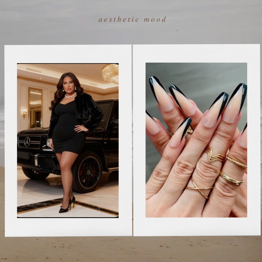 Luxury Press On Nails / 💅🏼 Black Tips and Nude